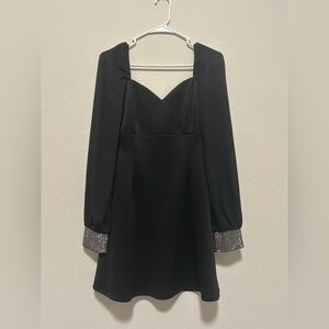 ASOS DESIGN Sweetheart Black Long Sleeve  Mini Dress With Glitter Cuffs Sz 6